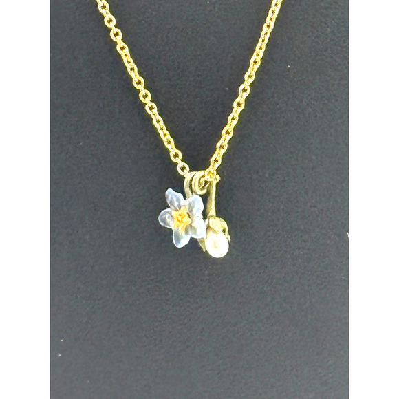 Michael Michaud Forget Me Not and Pearl Pendant Necklace - Picture 2 of 3